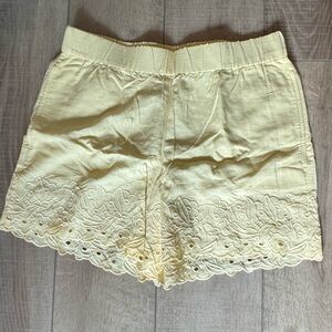 Ann Taylor Pale Yellow Cotton Shorts with Elastic Waist